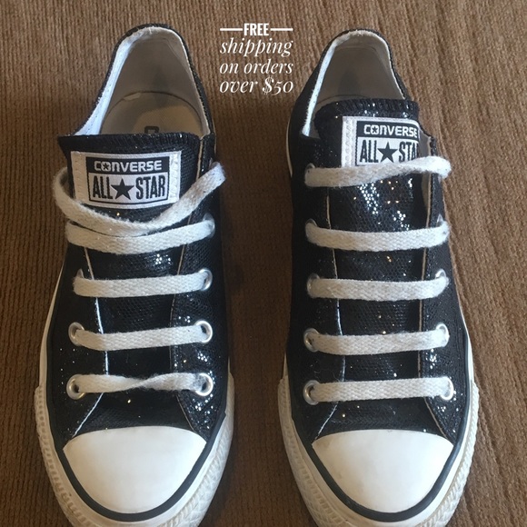 Converse Shoes - Black sequined Converse sneakers size 6. EUC.